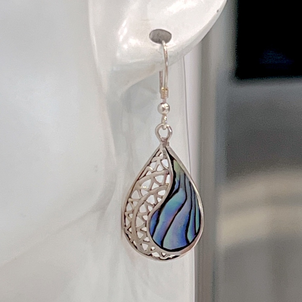Abalone Shell Sterling Silver Dangle Earrings - Picture 8 of 11